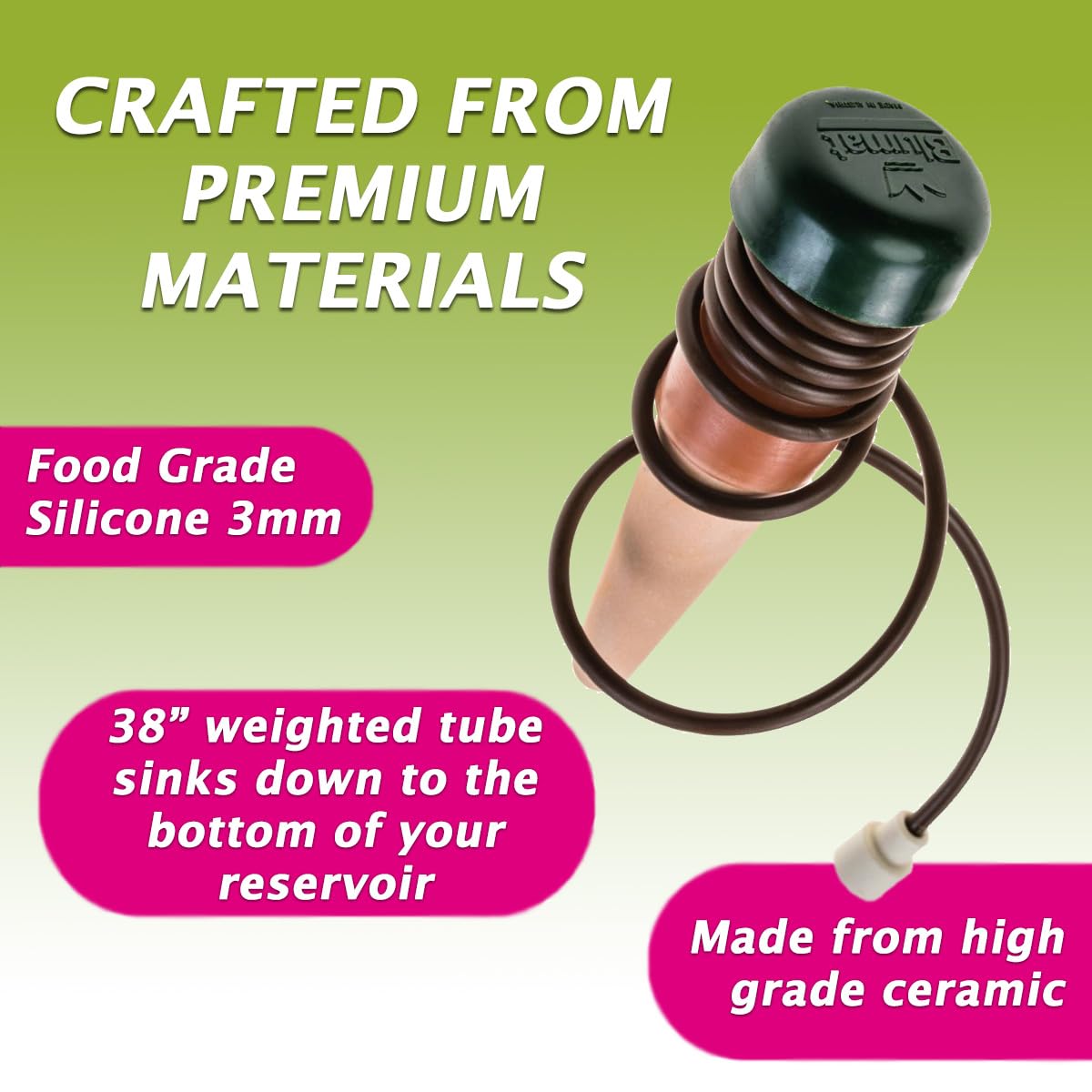 Blumat ceramic cone close-up highlighting moisture-responsive ceramic tip benefit