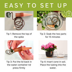 Blumat stake inserted in pot demonstrating automatic moisture control