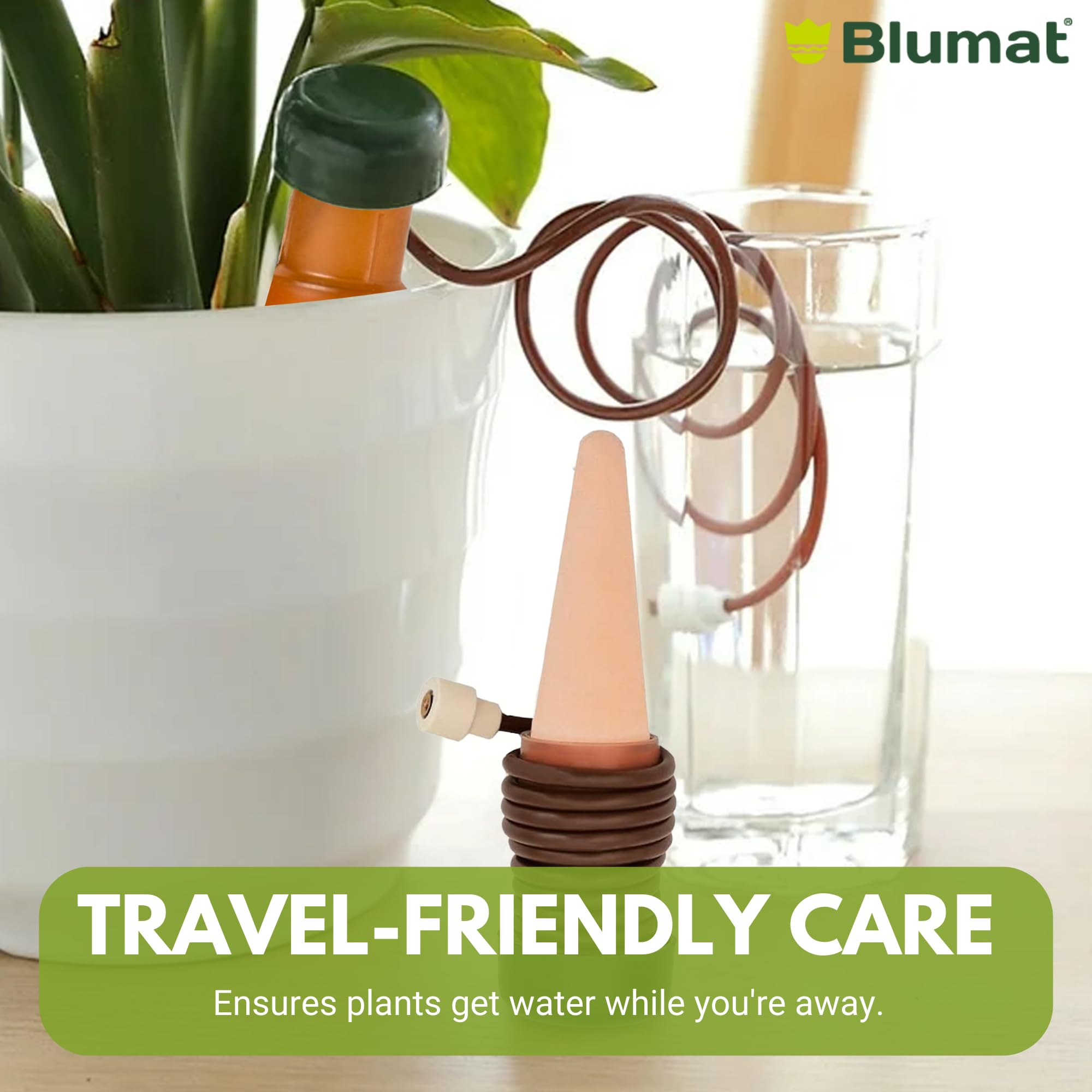 Four Blumat stakes laid out to display kit size and flexibility for multiple pots