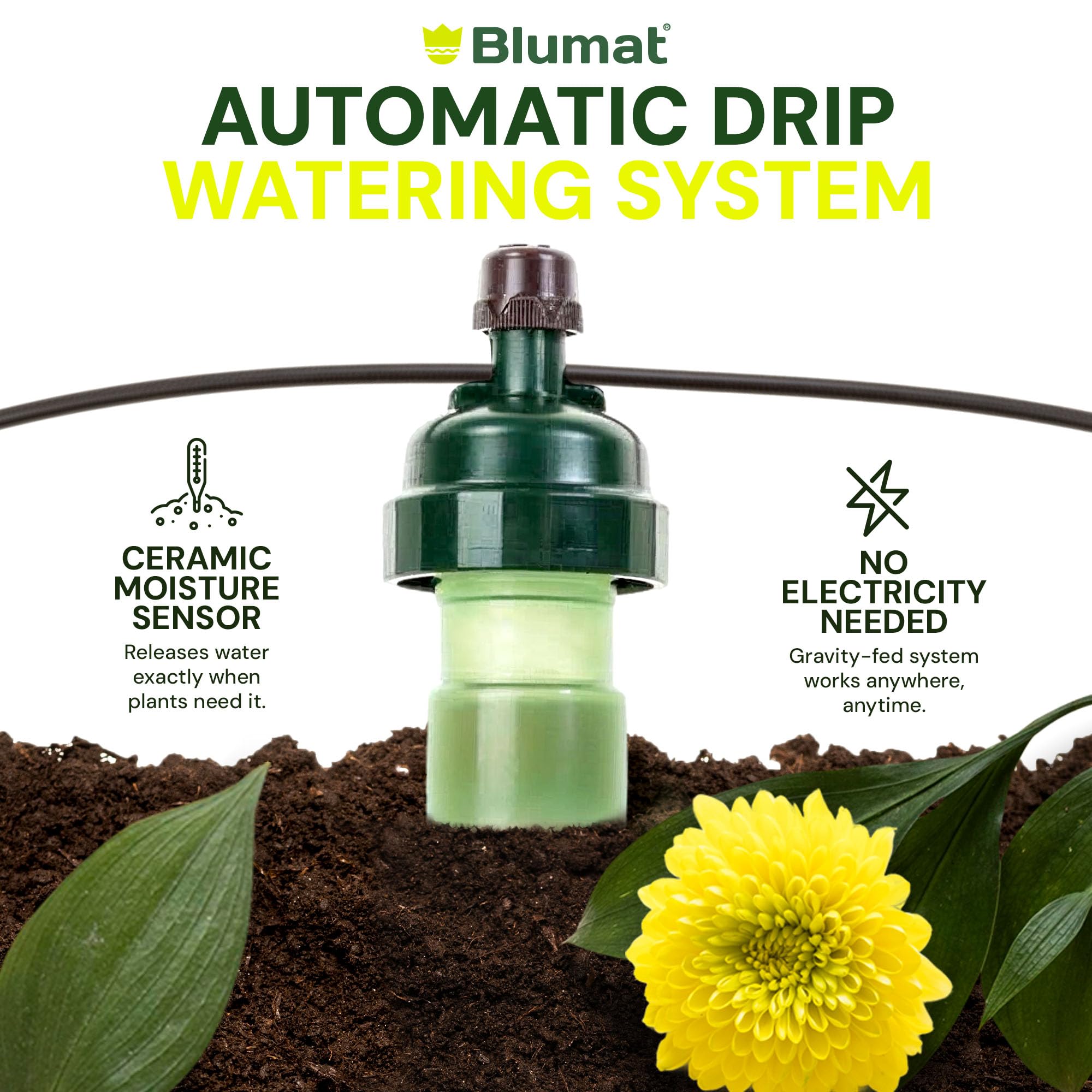 Blumat installed in hanging basket providing consistent hydration to root zone