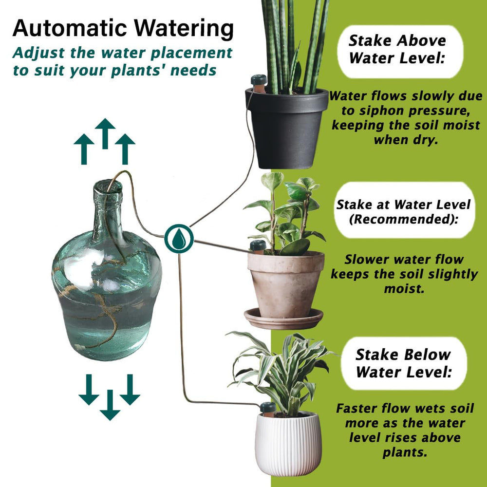 Blumat stake inserted in pot demonstrating steady root-zone watering advantage