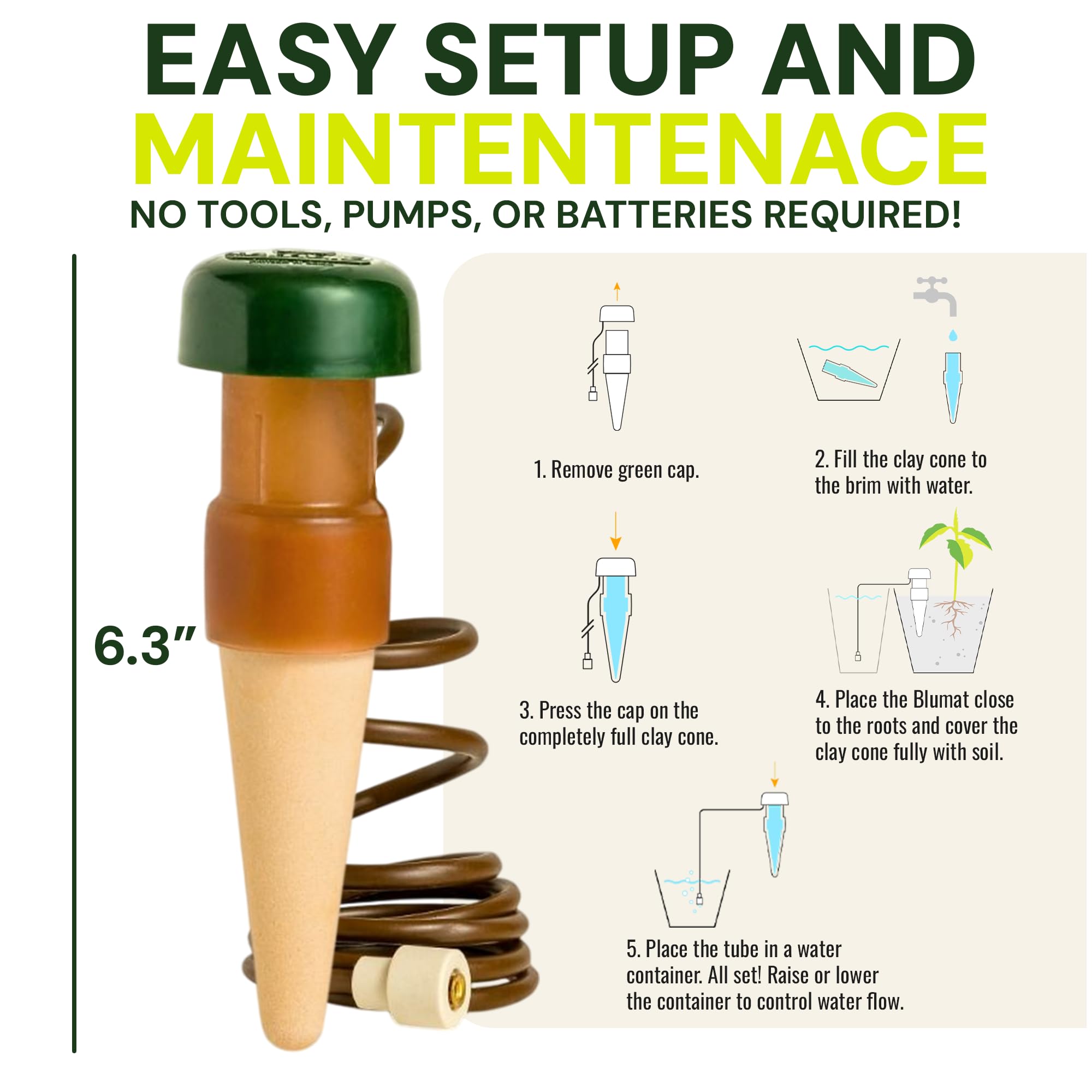 Blumat tubing and adapter detail enabling bottle or reservoir connection