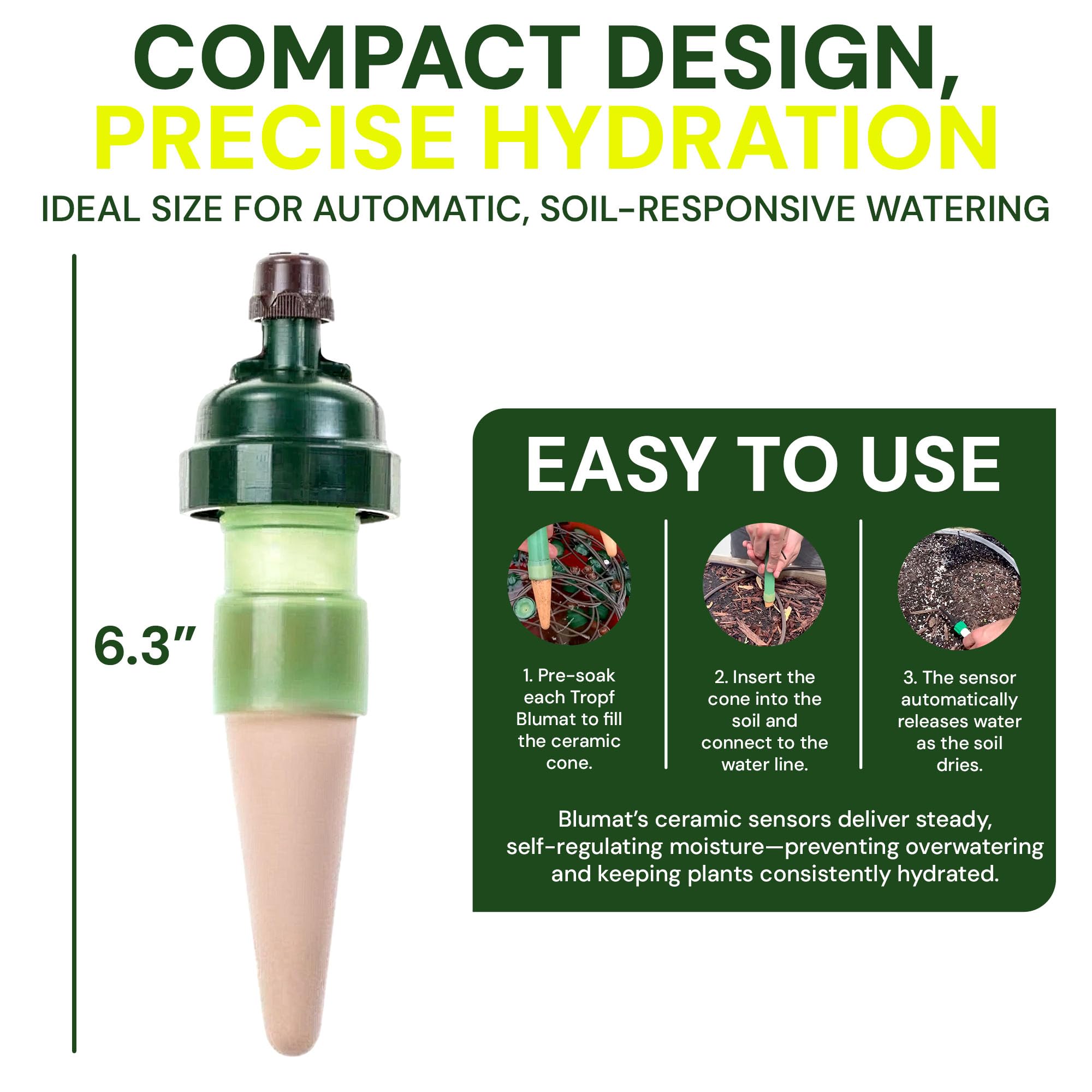 Blumat tubing and connector detail illustrating easy tool-free assembly and secure fit