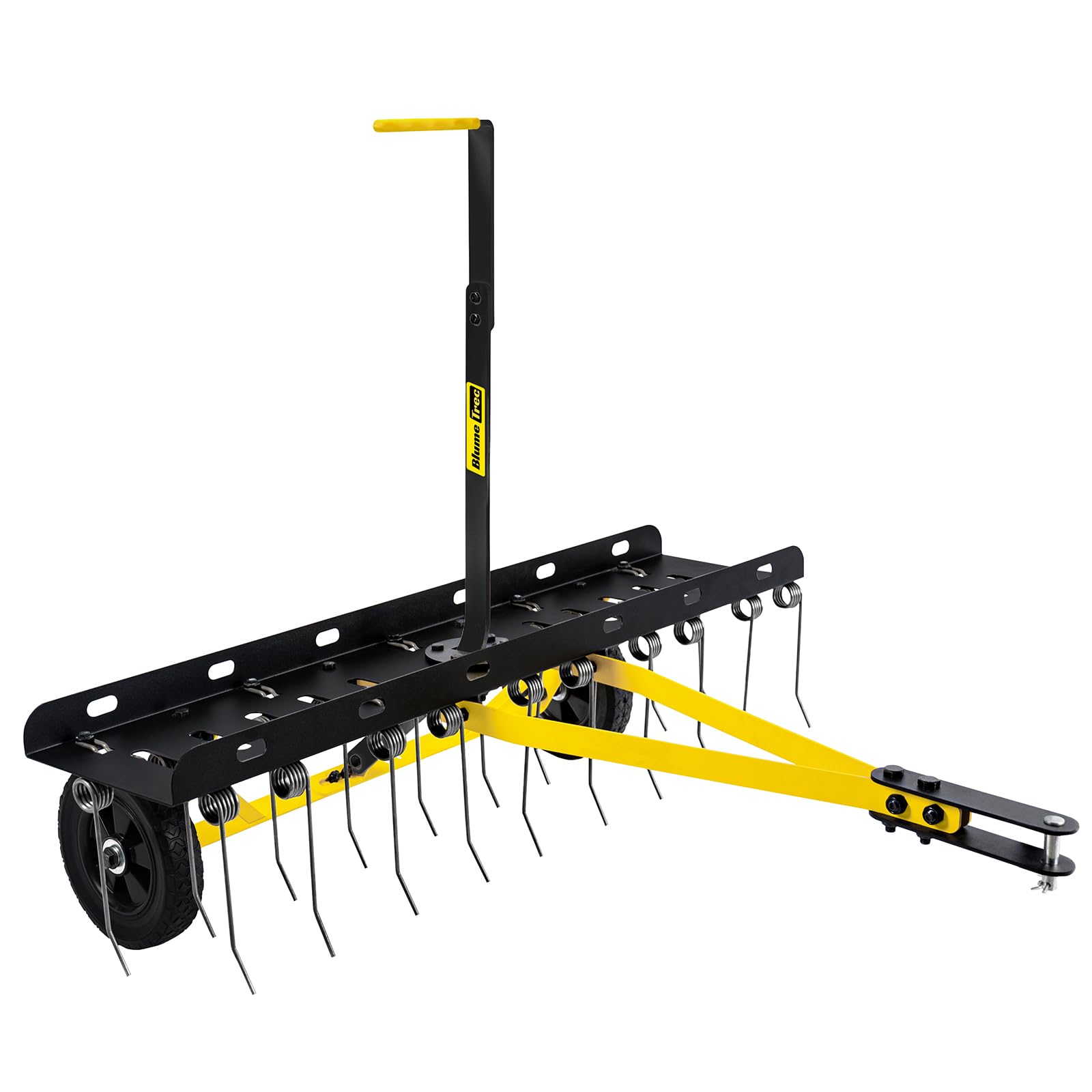BlumeTrec front view of 40-inch dethatcher showing wide coverage and durability
