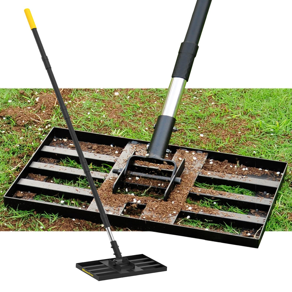 BlumeTrec front view of leveling rake showing head for even spreading