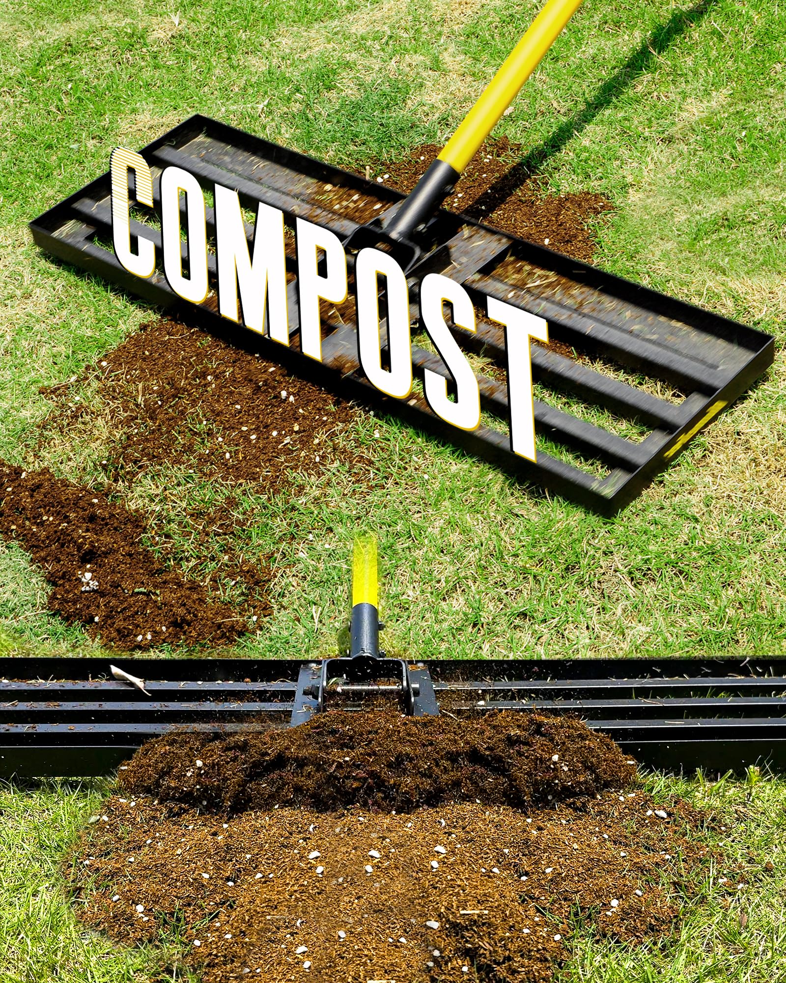 BlumeTrec in use spreading topsoil on lawn for even seeding and surface prep