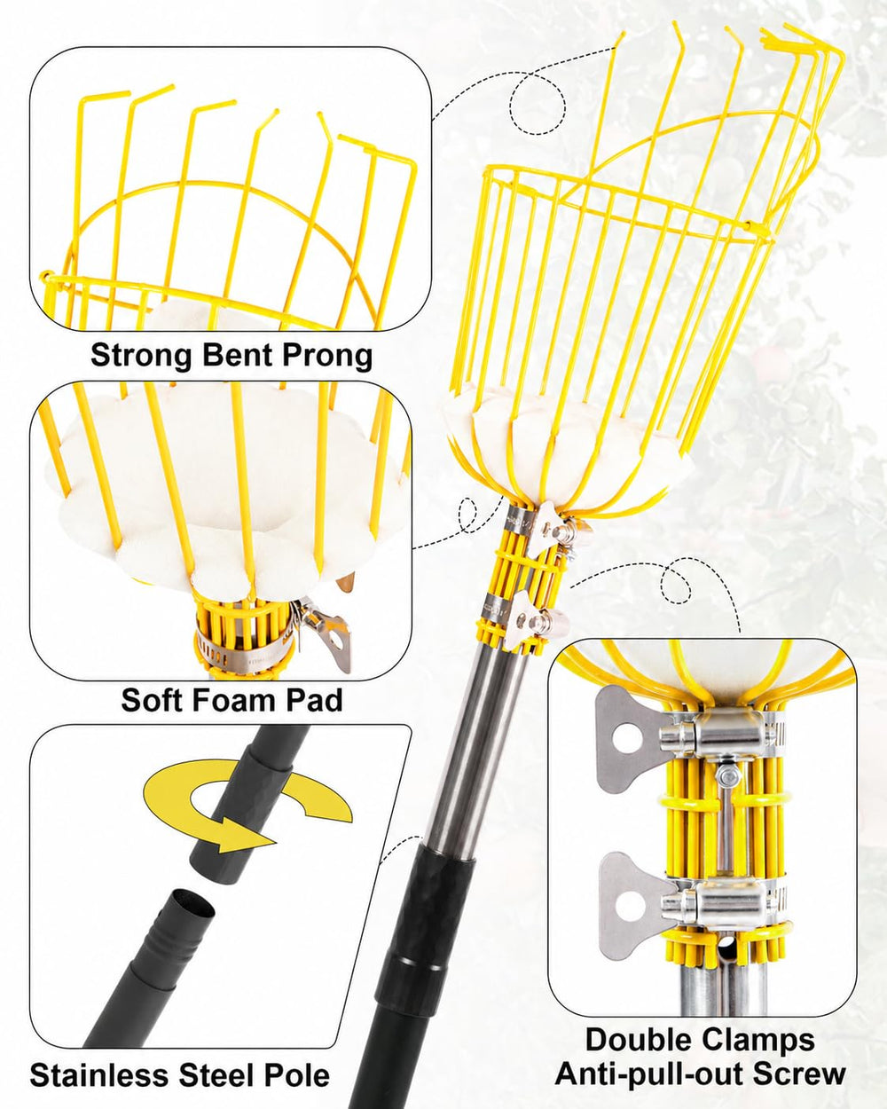 BlumeTrec picker in use harvesting an apple from a branch without a ladder