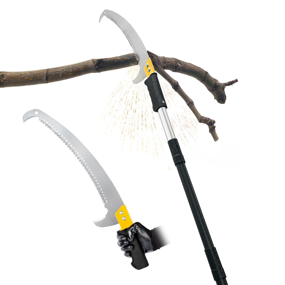 BlumeTrec front view of pole saw showing compact folded storage benefit