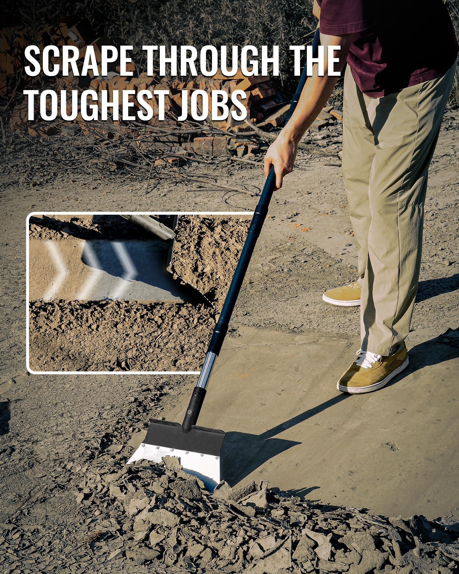 BlumeTrec beside common yard tools showing scale and versatile coverage advantage