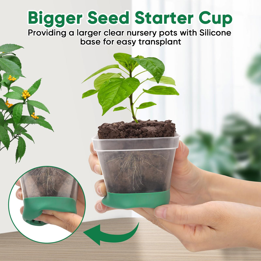 BlumWay close-up of reusable clear nursery pots for easy transplanting