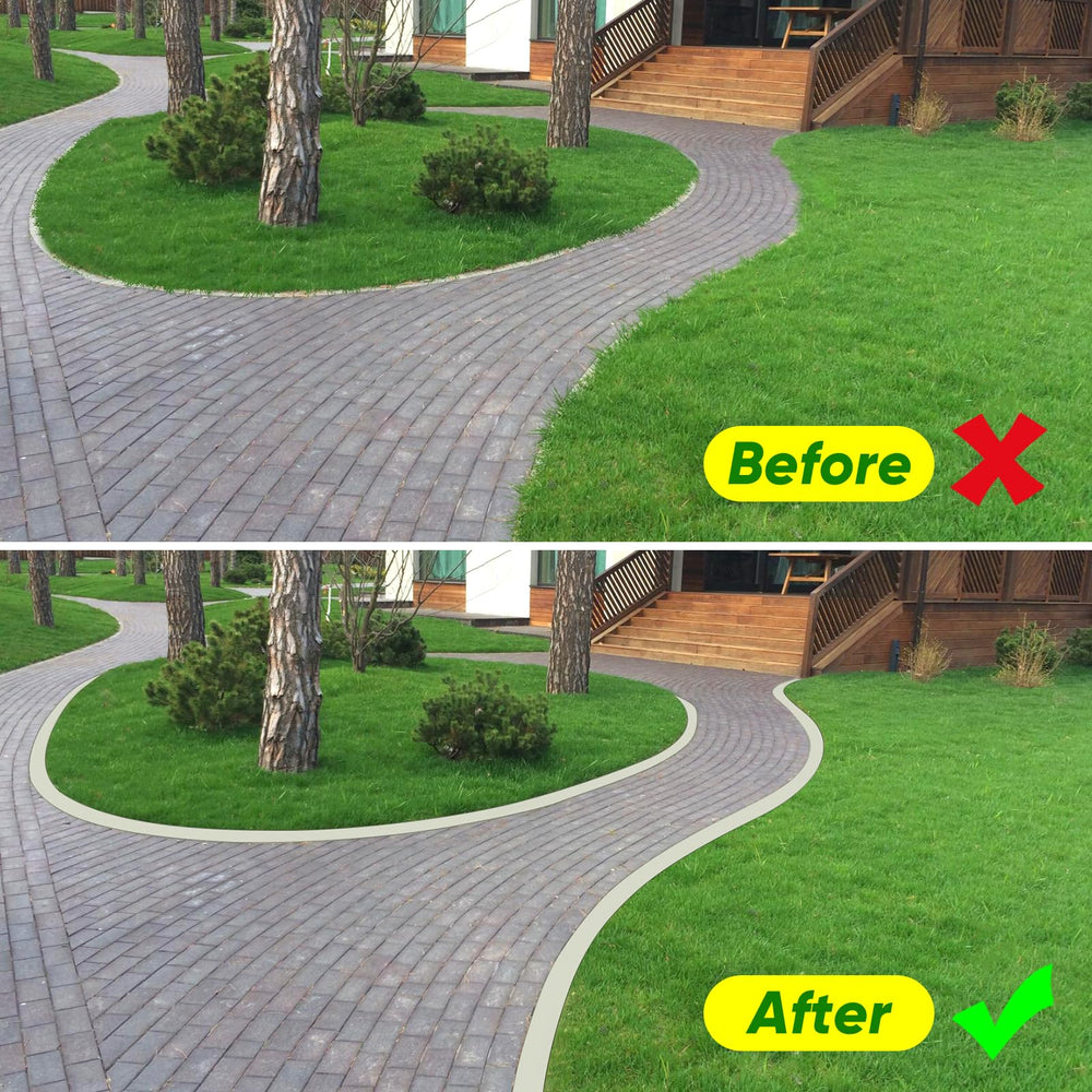 BlumWay in use on sidewalk edge, producing tidy borders with minimal effort