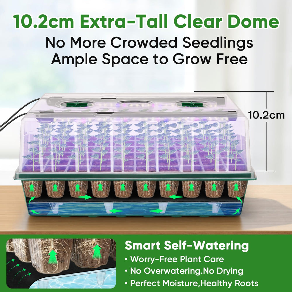 BlumWay scale comparison with hand showing compact, portable seed starter