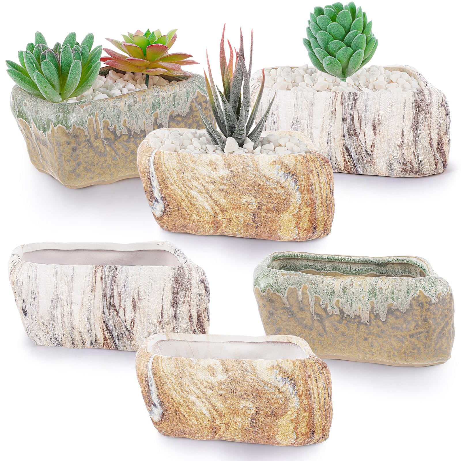 Blushtier six ceramic pots front view showing coordinated colors and neat arrangement, enhances décor