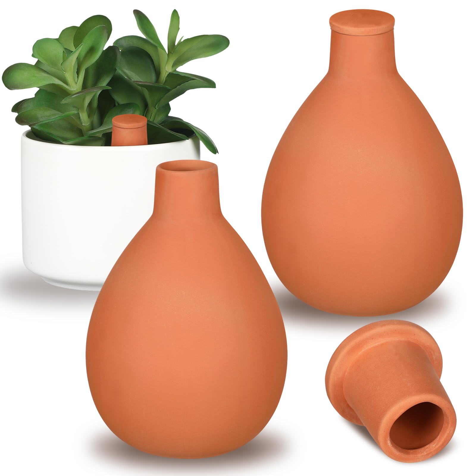 Blushtier front view showing both terracotta watering pots and benefits of steady hydration