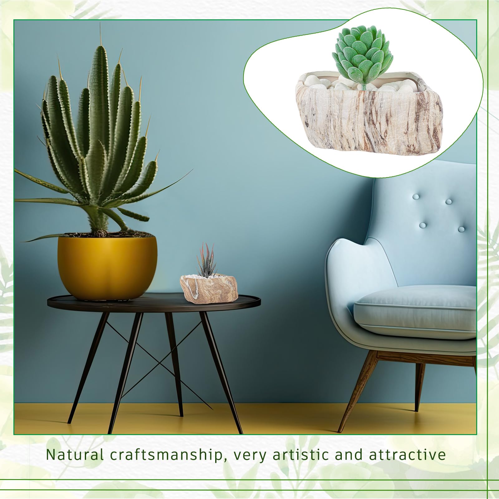 Blushtier tabletop scene with pots styled on a desk for calm, decorative indoor greenery