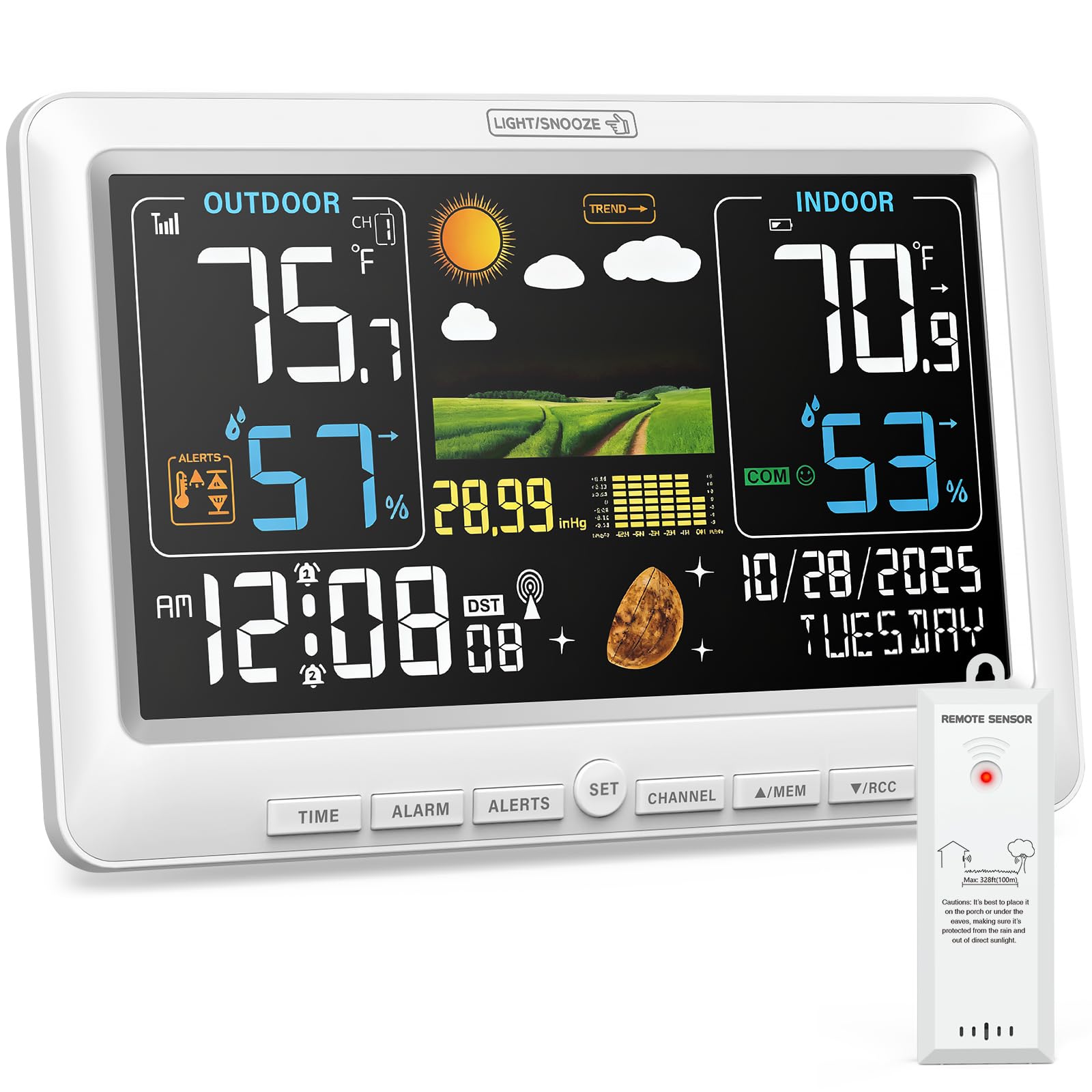 BluSon front display showing temperature and forecast for instant planning