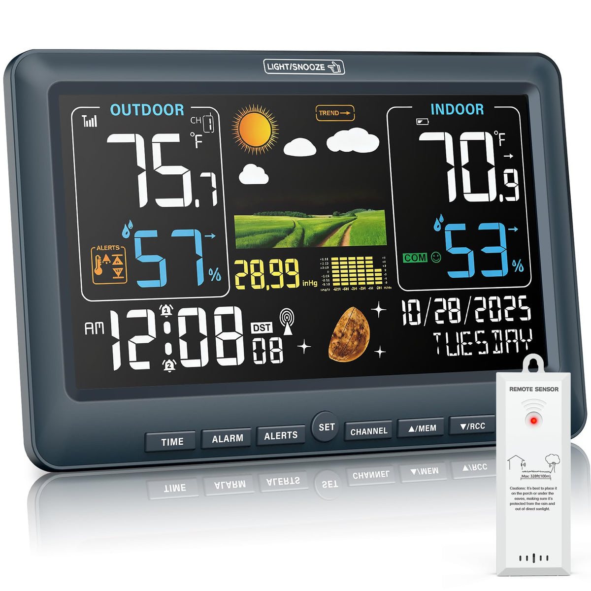 BluSon front display showing temperature and forecast for quick decisions