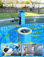 BluSwim anti-float snap ring detail keeping skimmer flush and debris contained