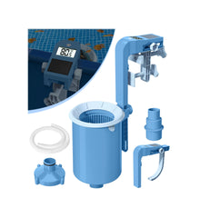 BluSwim skimmer front mounted on pool wall showing secure fit and clean surface