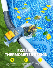 BluSwim integrated solar digital thermometer close-up for instant water readings