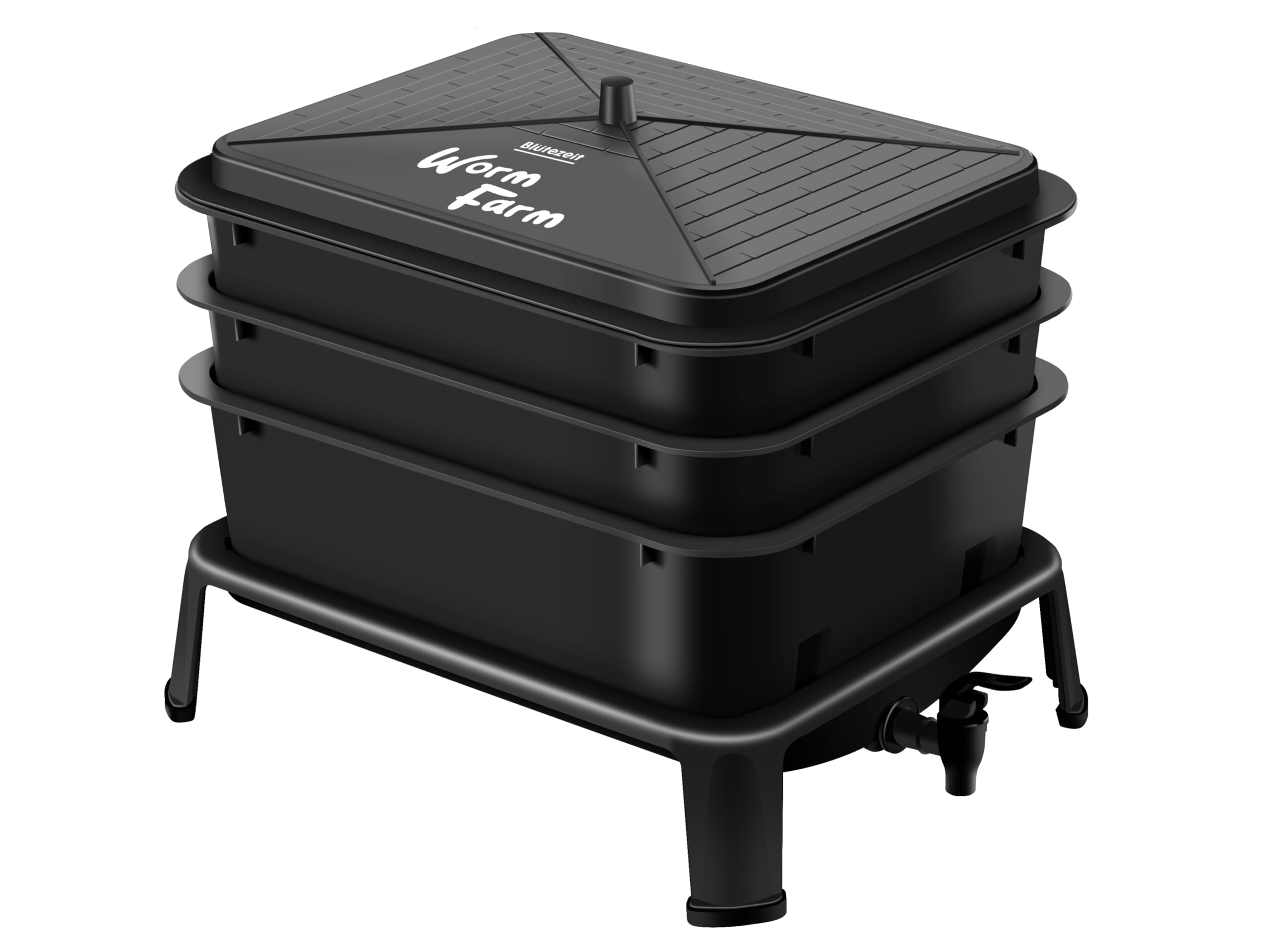Blütezeit composter next to hand showing scale and space-saving benefit