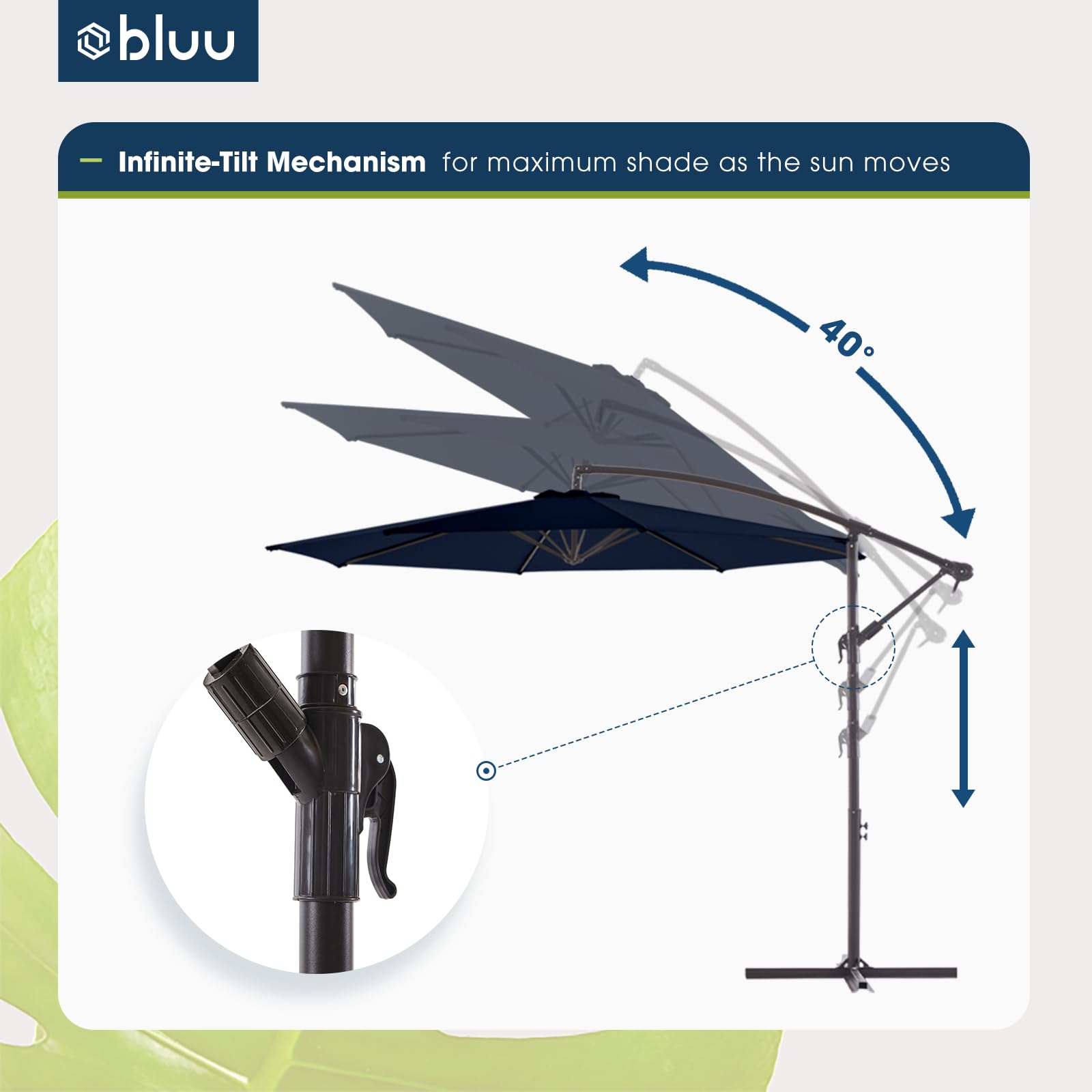 BLUU BANYAN crank and tilt mechanism showing easy adjustment benefit