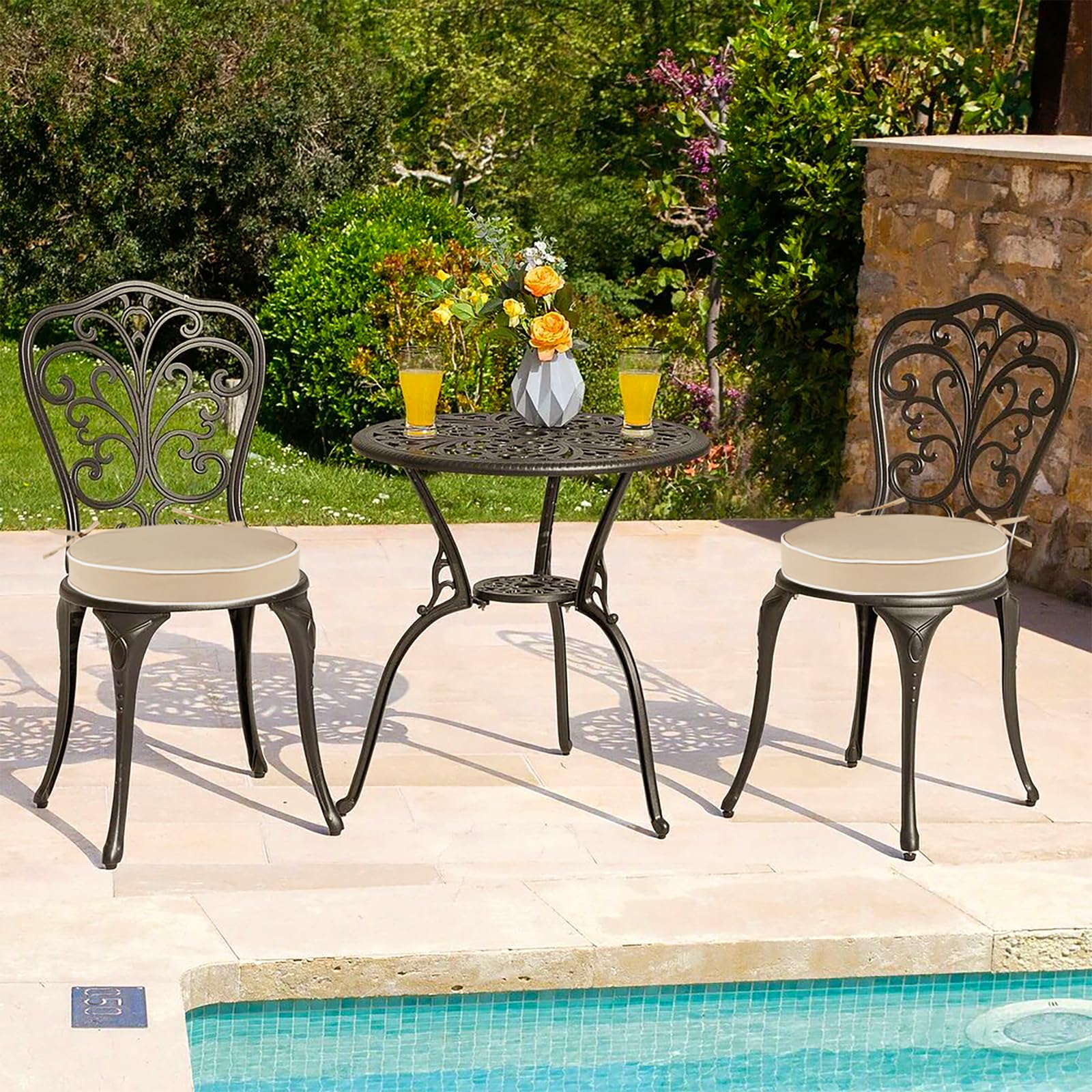 Blytieor cushions placed on patio chairs showing outdoor styling benefit