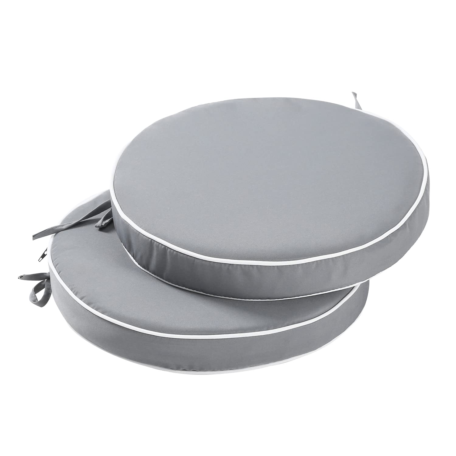 Blytieor front view of both gray bistro cushions shows tidy finish and comfort