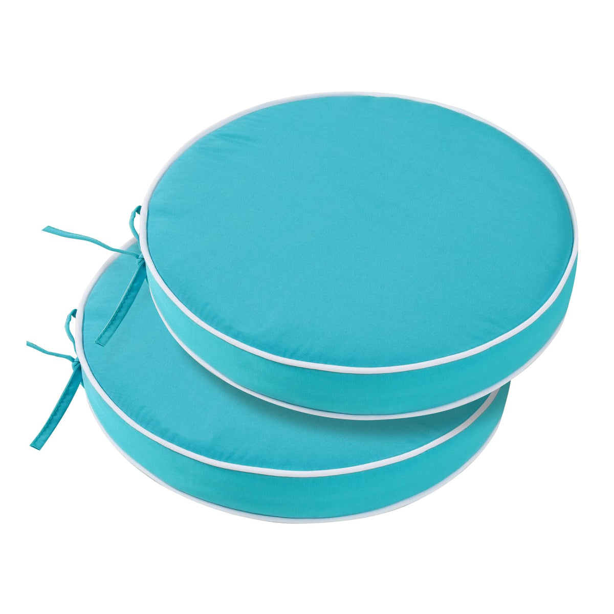 Blytieor front view of two round cushions showing color and shape, improves patio look