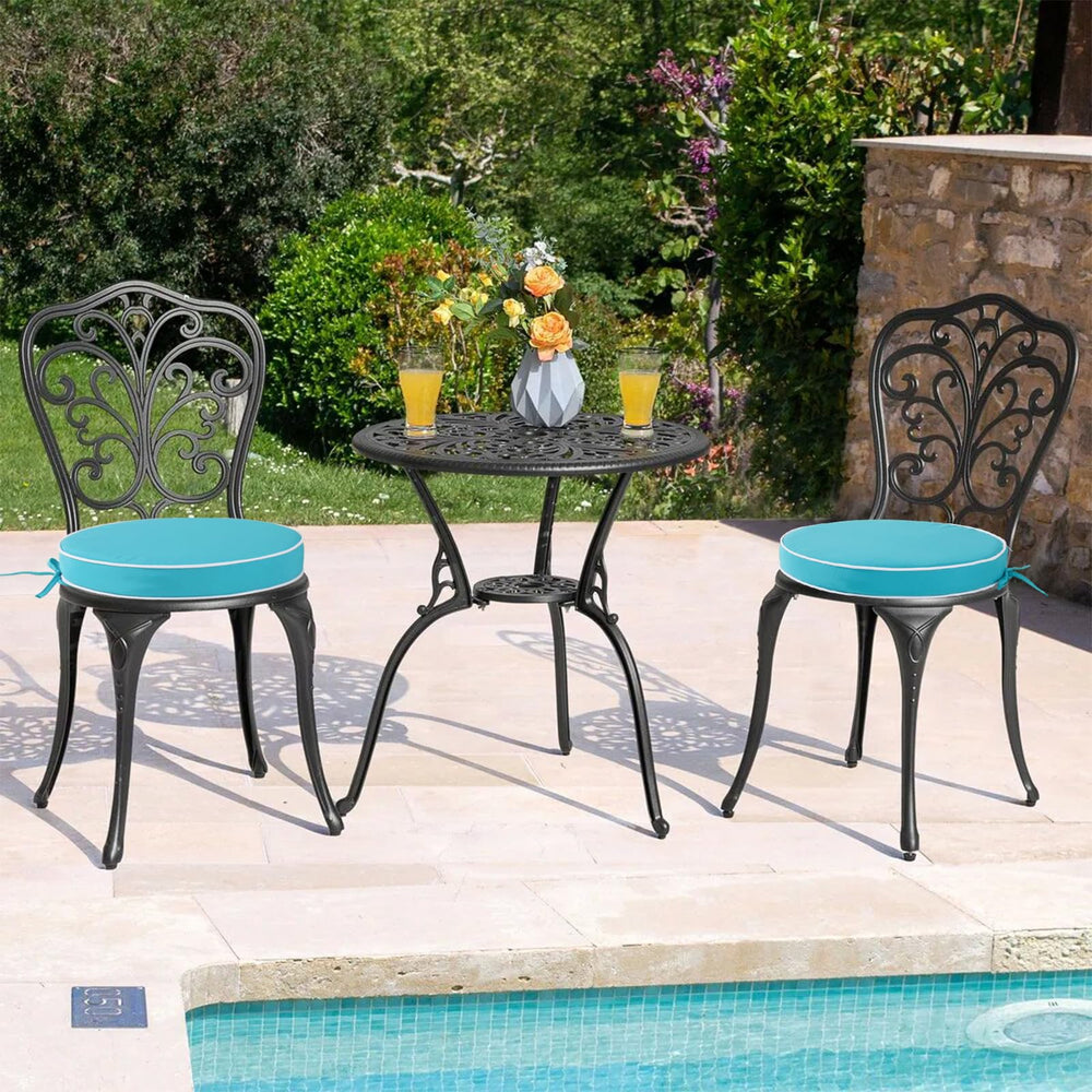Blytieor cushion placed on outdoor patio chair demonstrating comfort in use