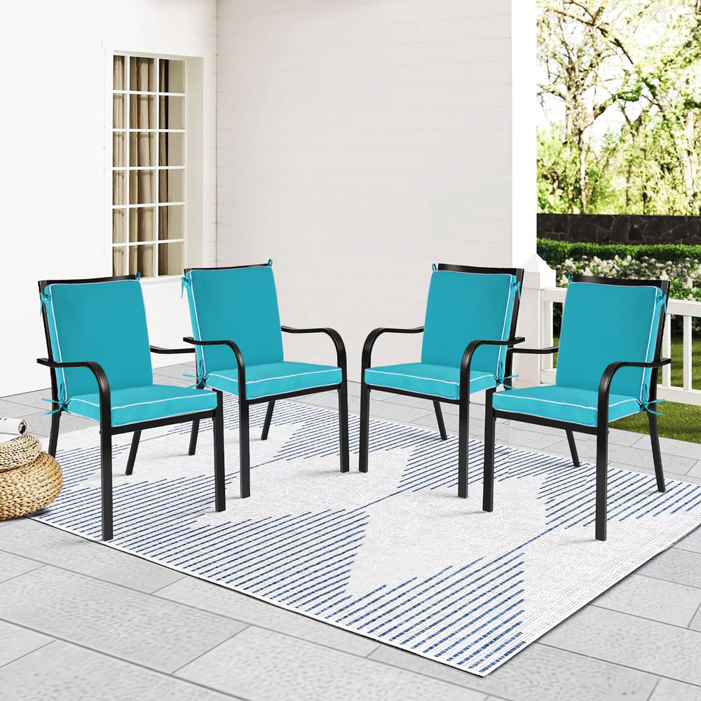 Blytieor cushion placed on outdoor dining chair illustrating non-slip fit