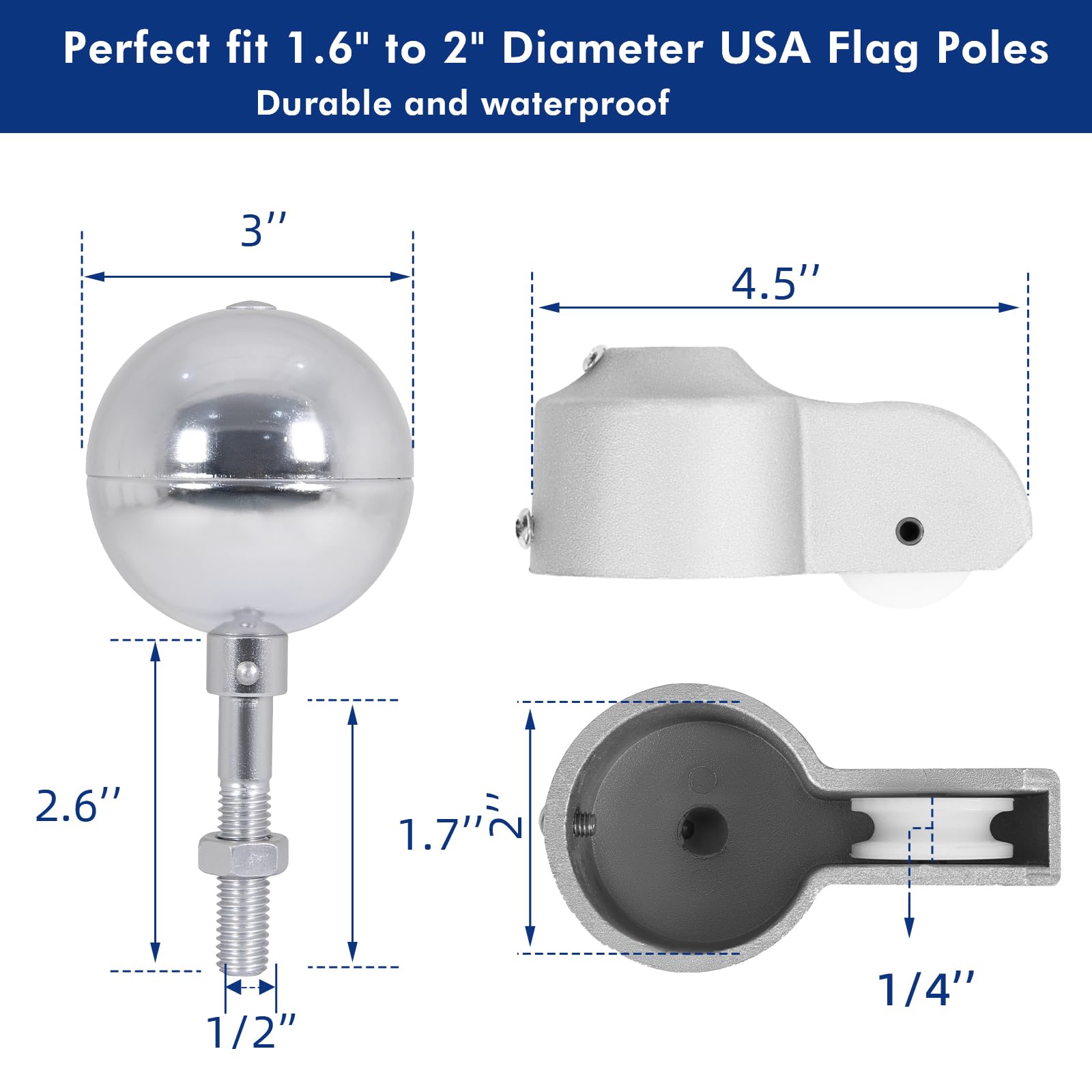 BMFTRRI 3-inch aluminum ball topper close-up with corrosion-resistant finish