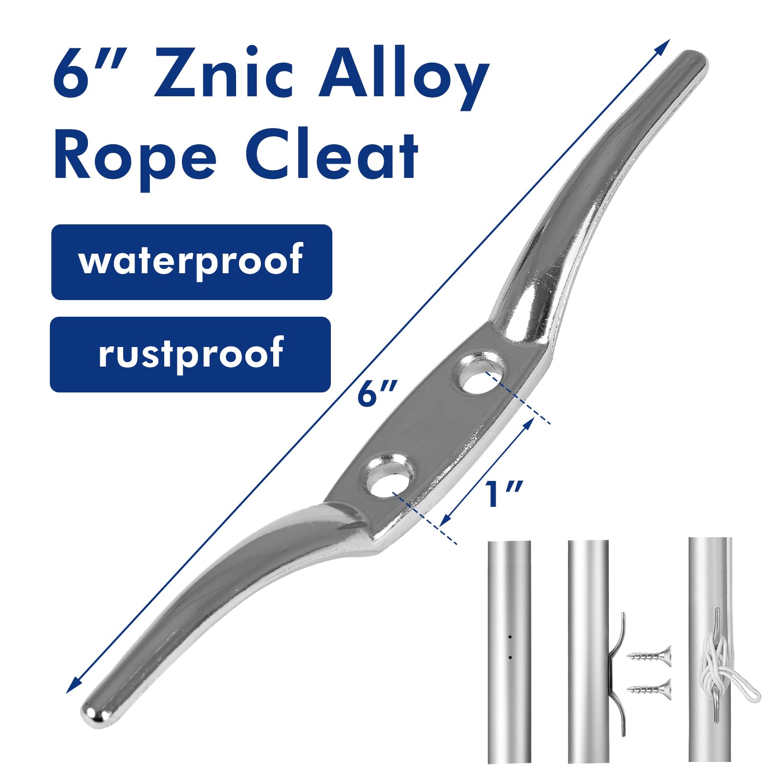 BMFTRRI zinc-alloy 6-inch cleat mounted to pole for secure rope fastening