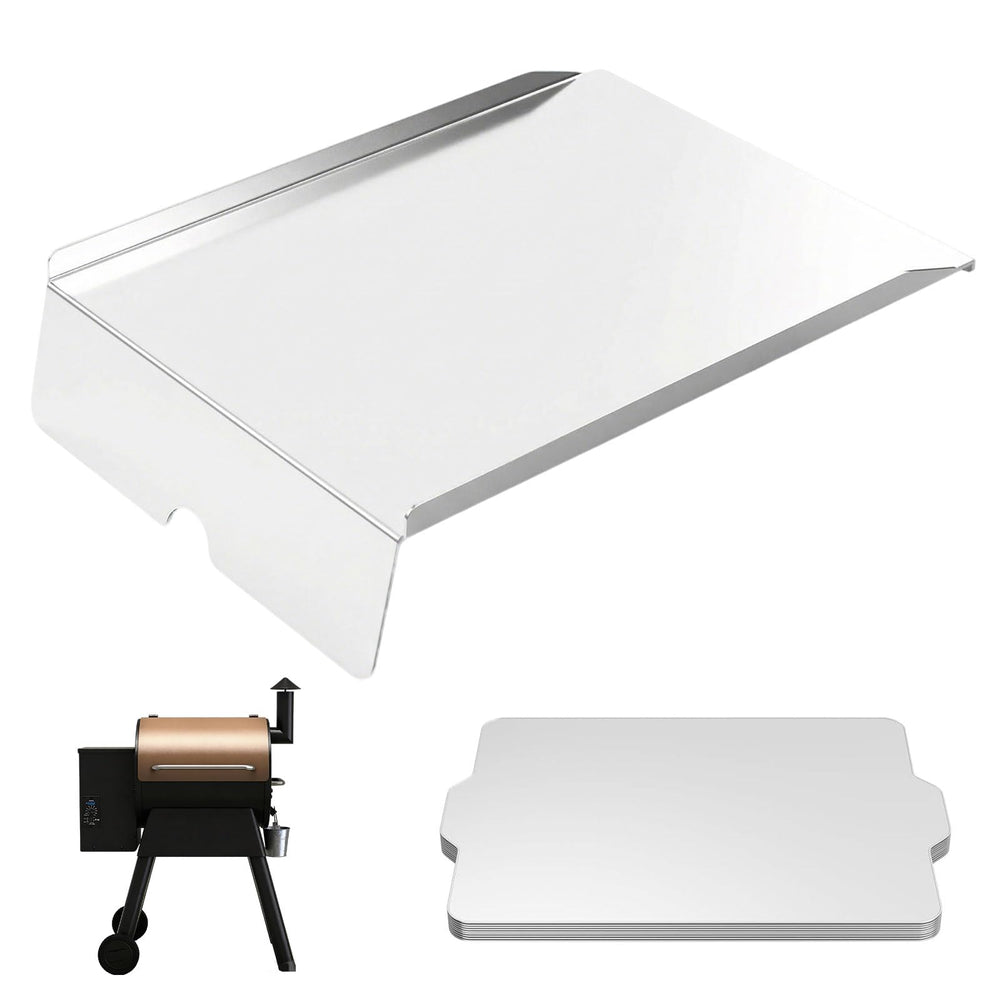 BMMXBI stainless drip pan front view showing durable heat baffle and improved heat distribution