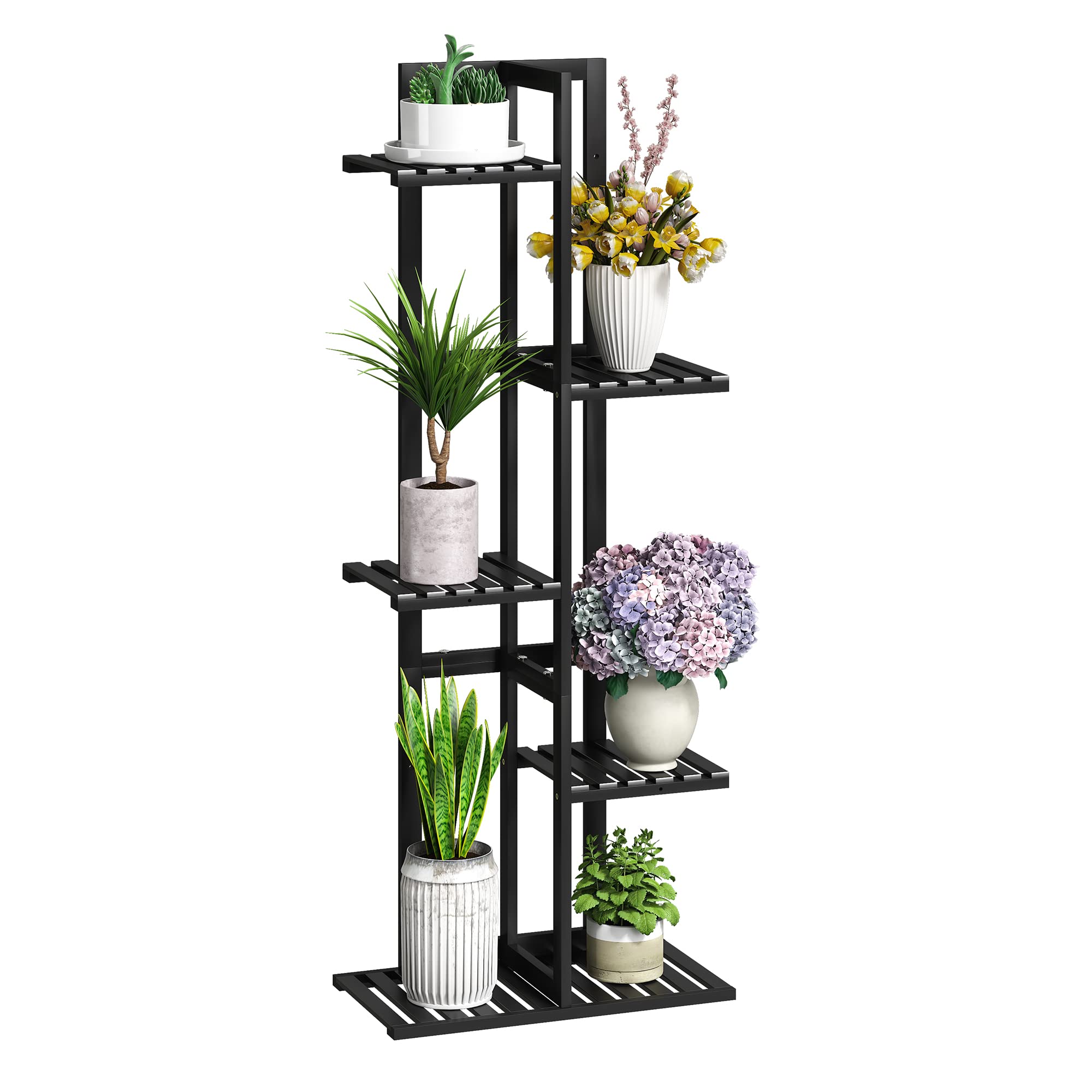 BMOSU front view of black 6-tier plant stand showing stable display benefit