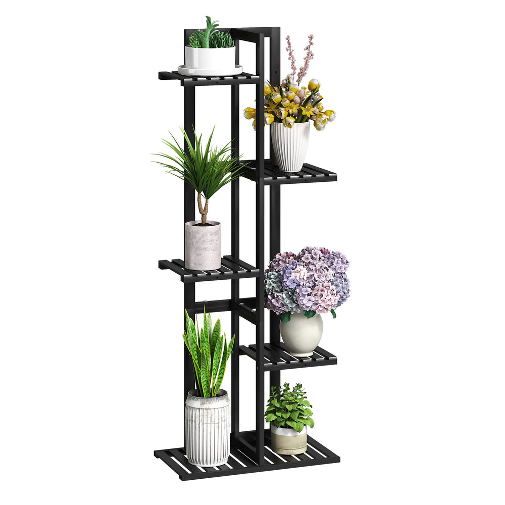 BMOSU front view of black 6-tier plant stand showing stable display benefit