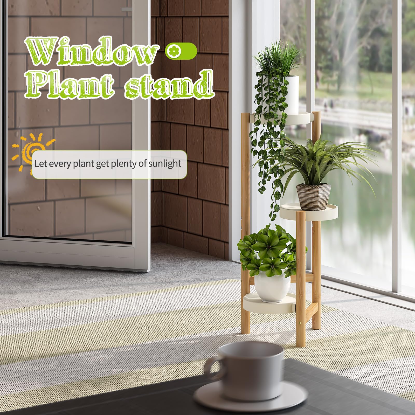 BMOSU plant stand in living room demonstrating space-saving display benefit