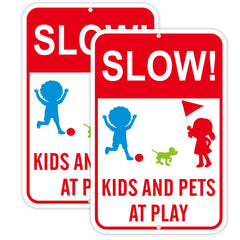 Bmytoo front view of 18x12 slow down sign showing clear warning benefit