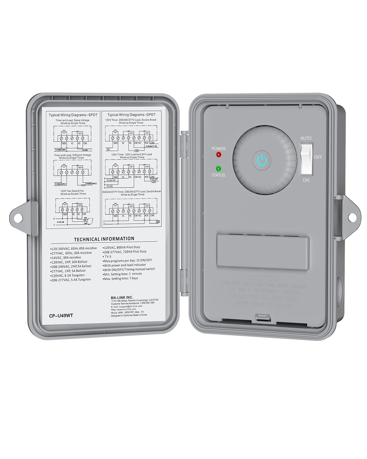 BN-LINK front view of timer box showing robust outdoor enclosure and easy access