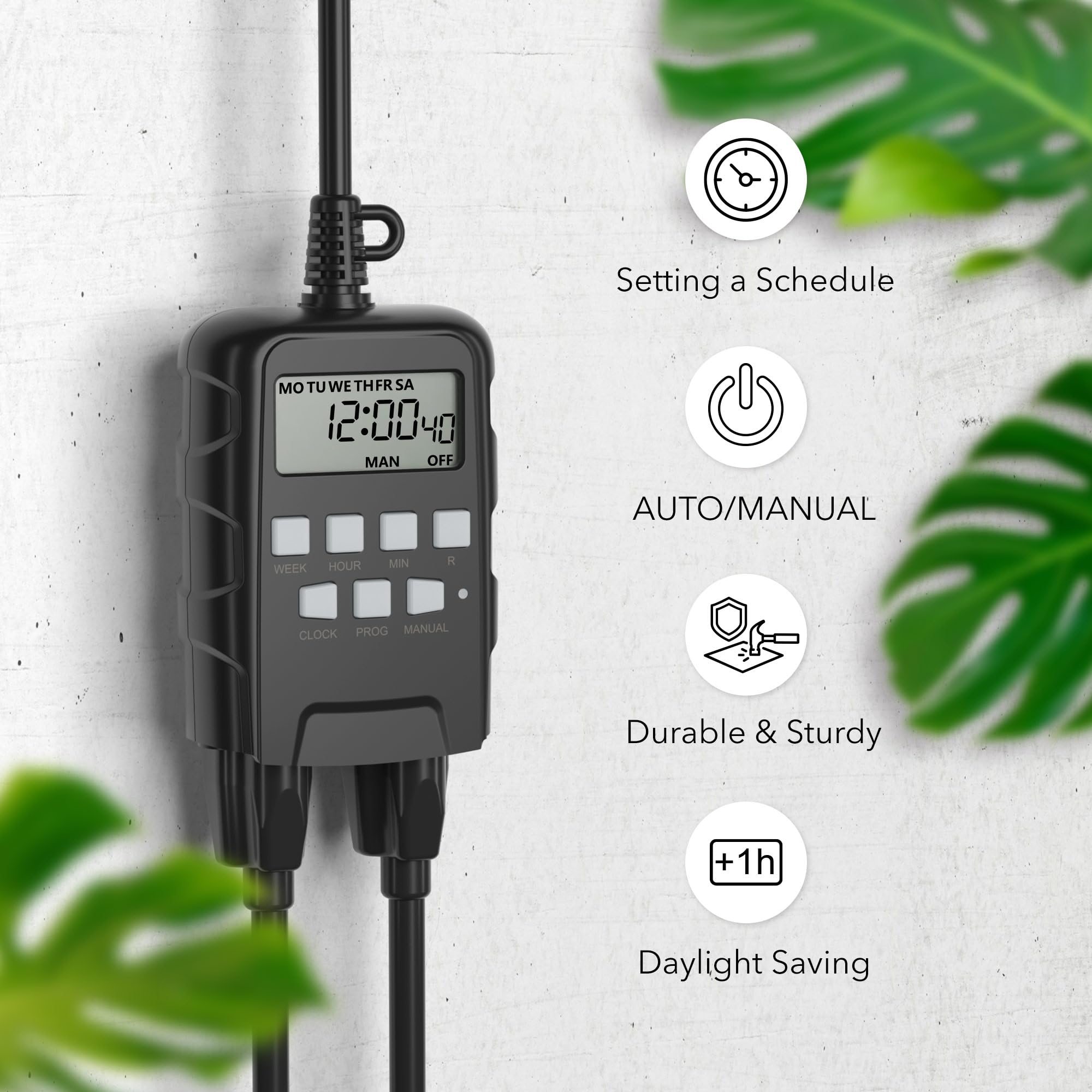 BN-LINK plugged into an outdoor outlet, secure connection for safe outdoor use