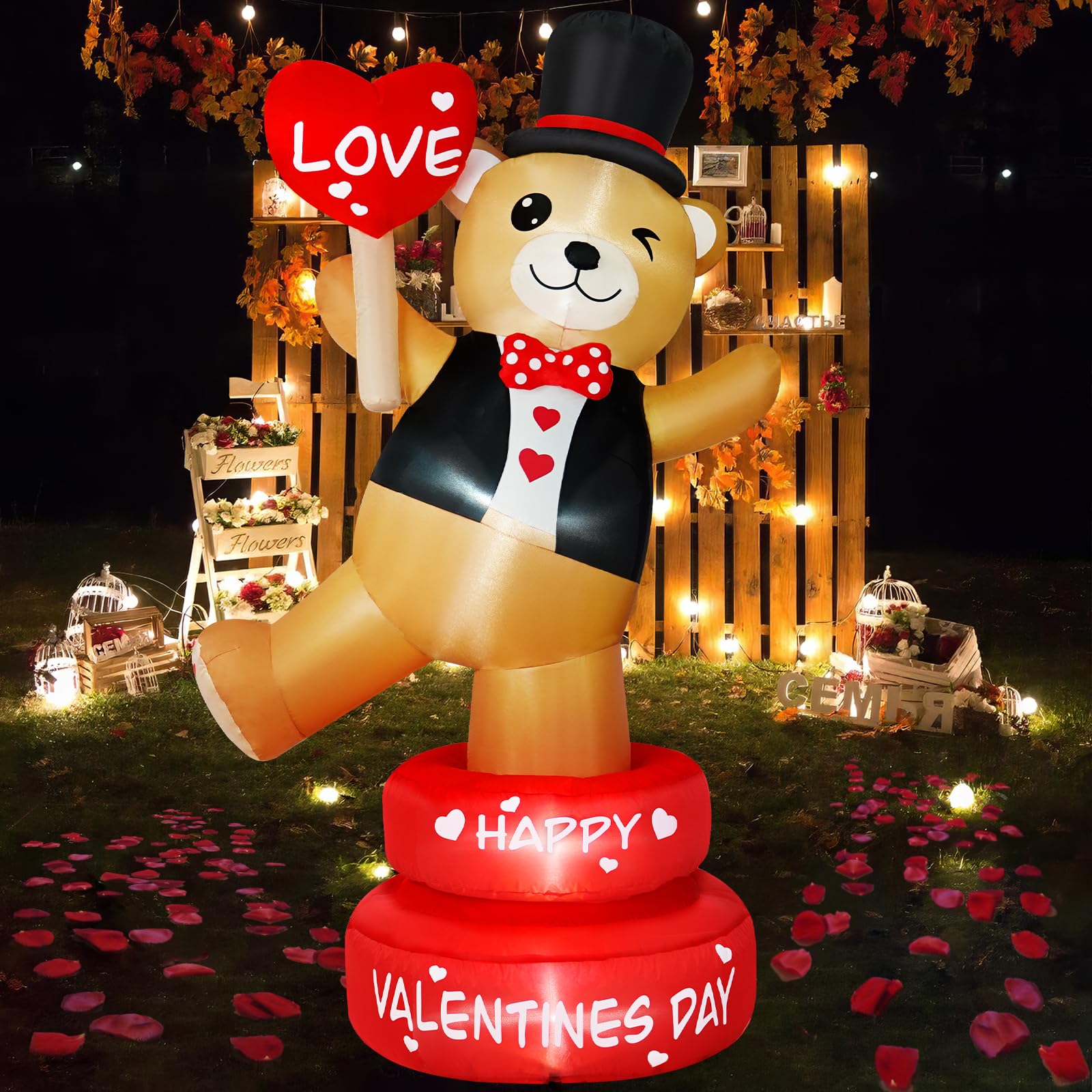 B&D 6ft Valentine bear front view showing cheerful decor and curb appeal