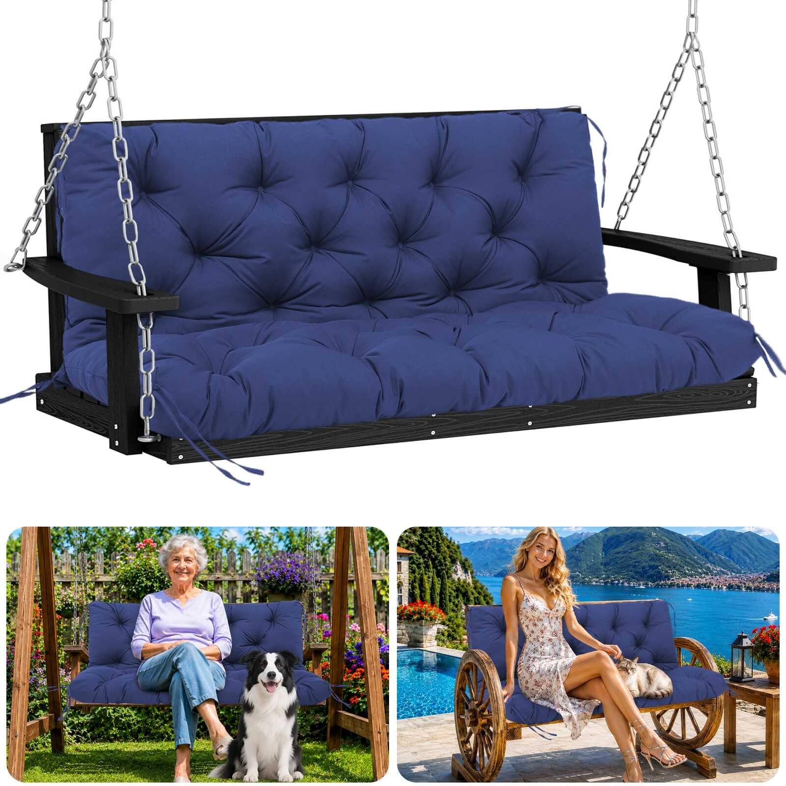 Boaisdus front view of 60" porch swing cushion showing fit and style benefit