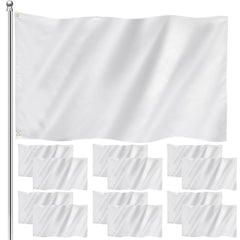 Boao front view of 12 plain white flags showing full pack and clean edges for versatile decoration