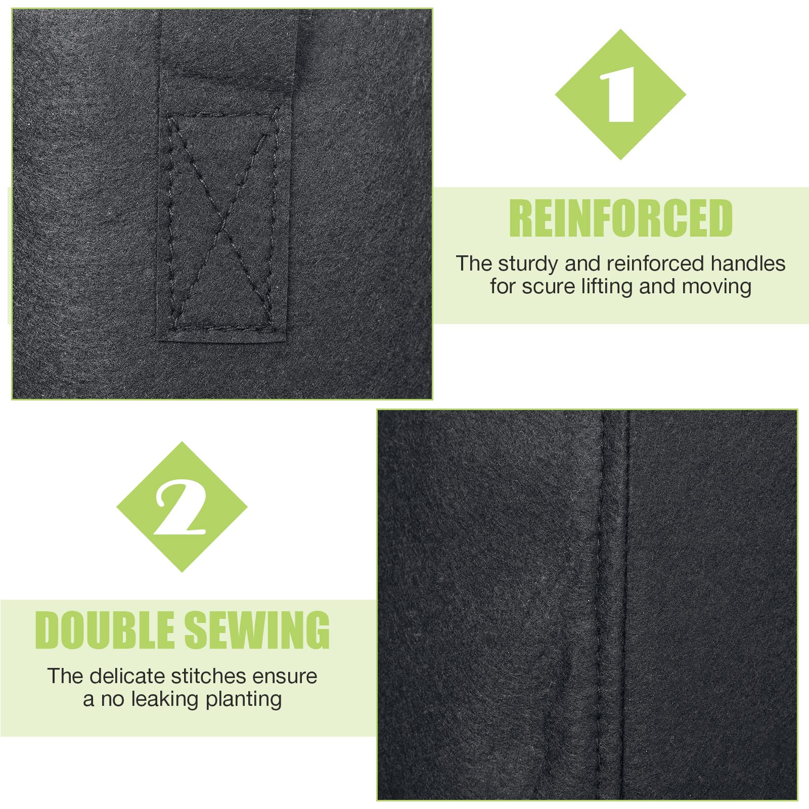Boao reinforced handle X-stitch detail showing strong lift support for heavy soil