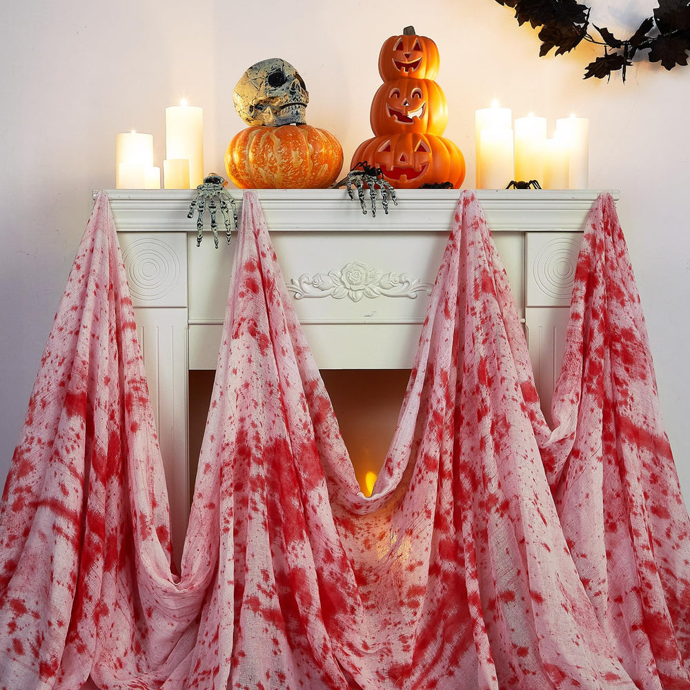 Boao porch entrance draped with gauze and lights for spooky welcome