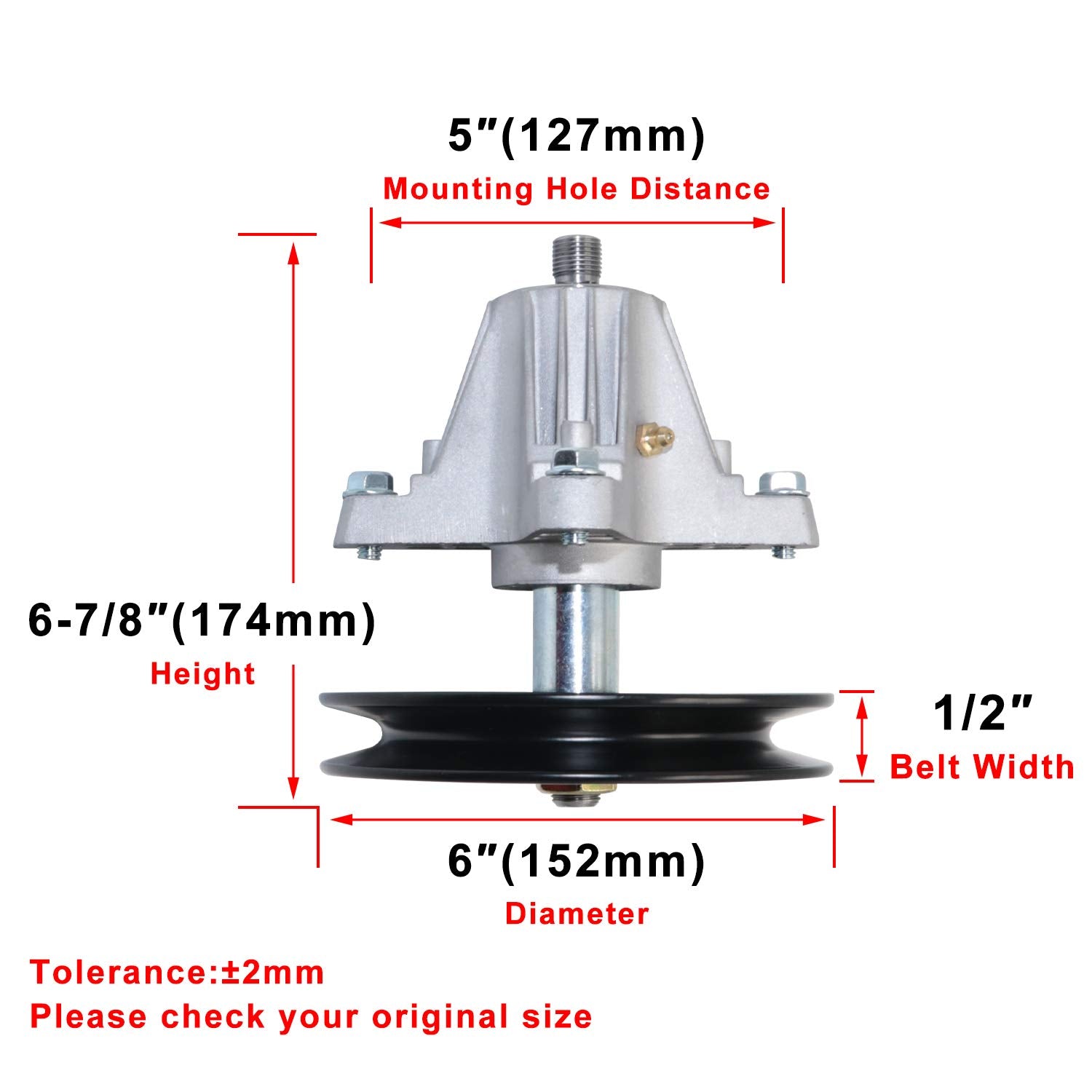 boeray pulley close-up showing 6-inch diameter for reliable belt contact