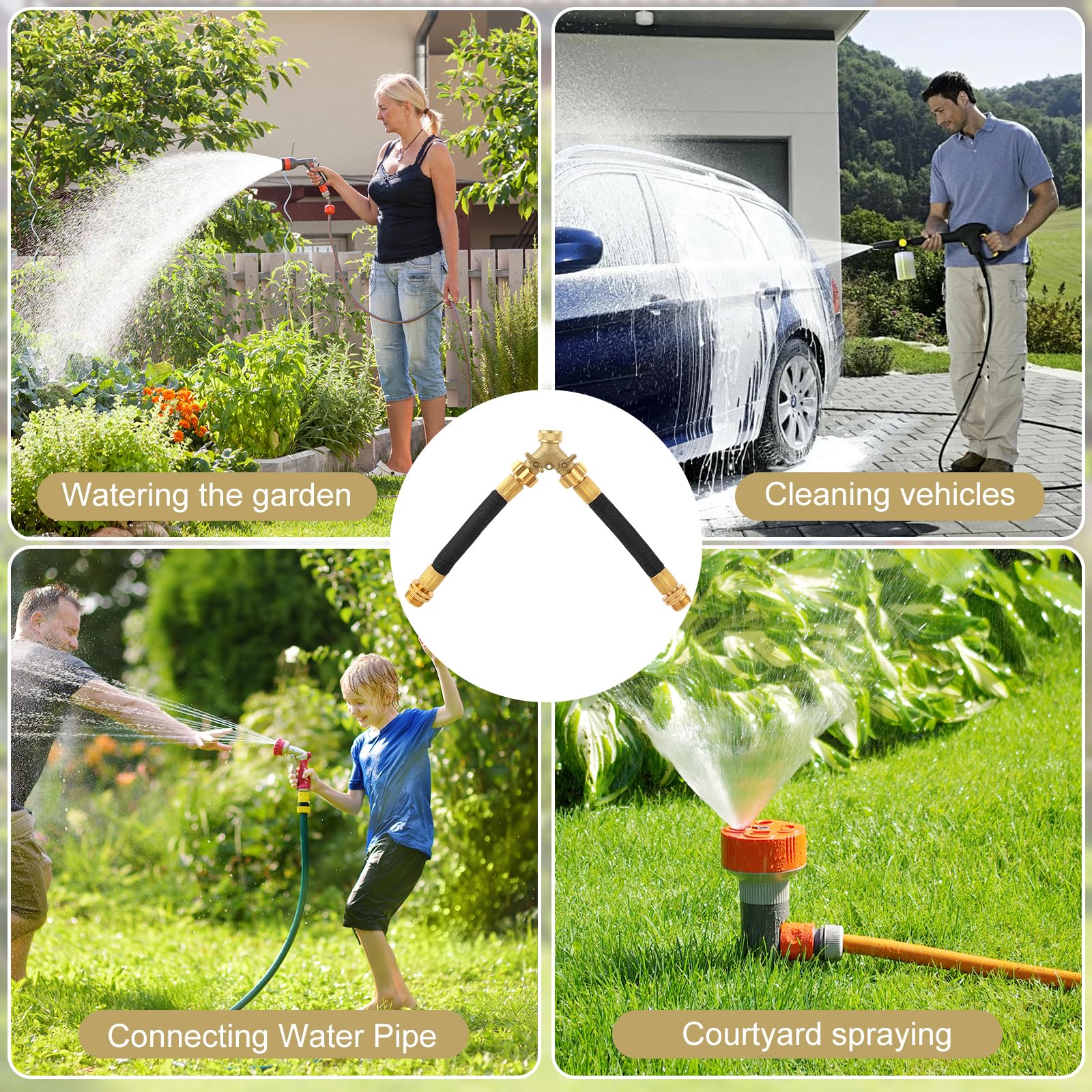 boersite lifestyle gardening setup with splitter powering two hoses for efficient garden care
