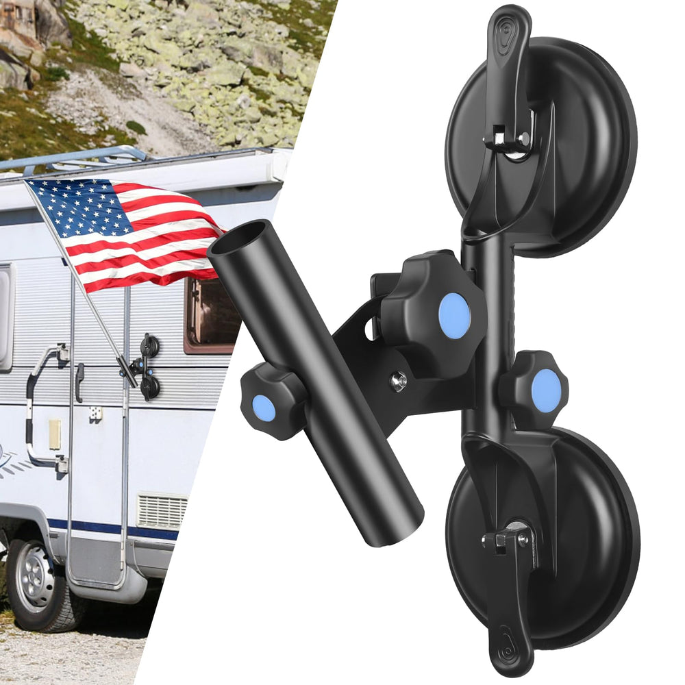BOHMR front view of suction cup flag pole holder showing dual cups and bracket benefit