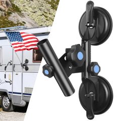 BOHMR front view of suction cup flag pole holder showing dual cups and bracket benefit