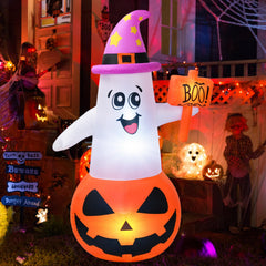 BOHON front view inflatable pumpkin ghost showing cheerful design and curb appeal